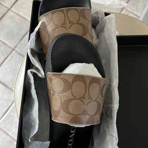 Coach logo flip flops